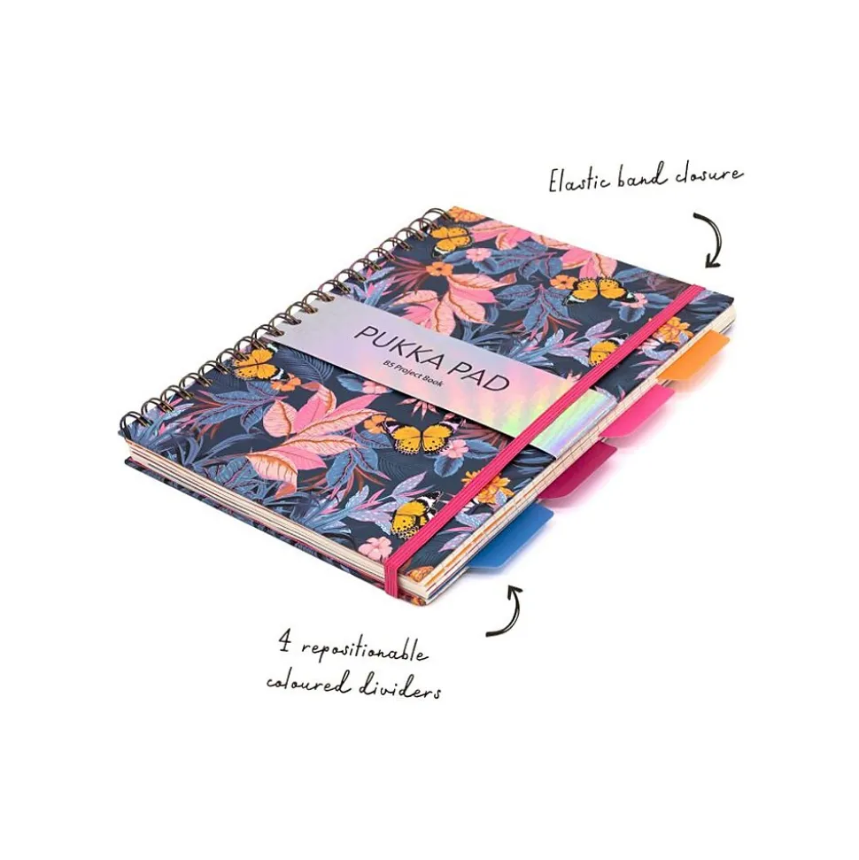 Pukka Pad Bloom 5-Subject Subject Notebooks, 6.9" x 9.8", College Ruled, 100 Sheets, Assorted Colors, 3/Pack (9494-BLM(ASST))