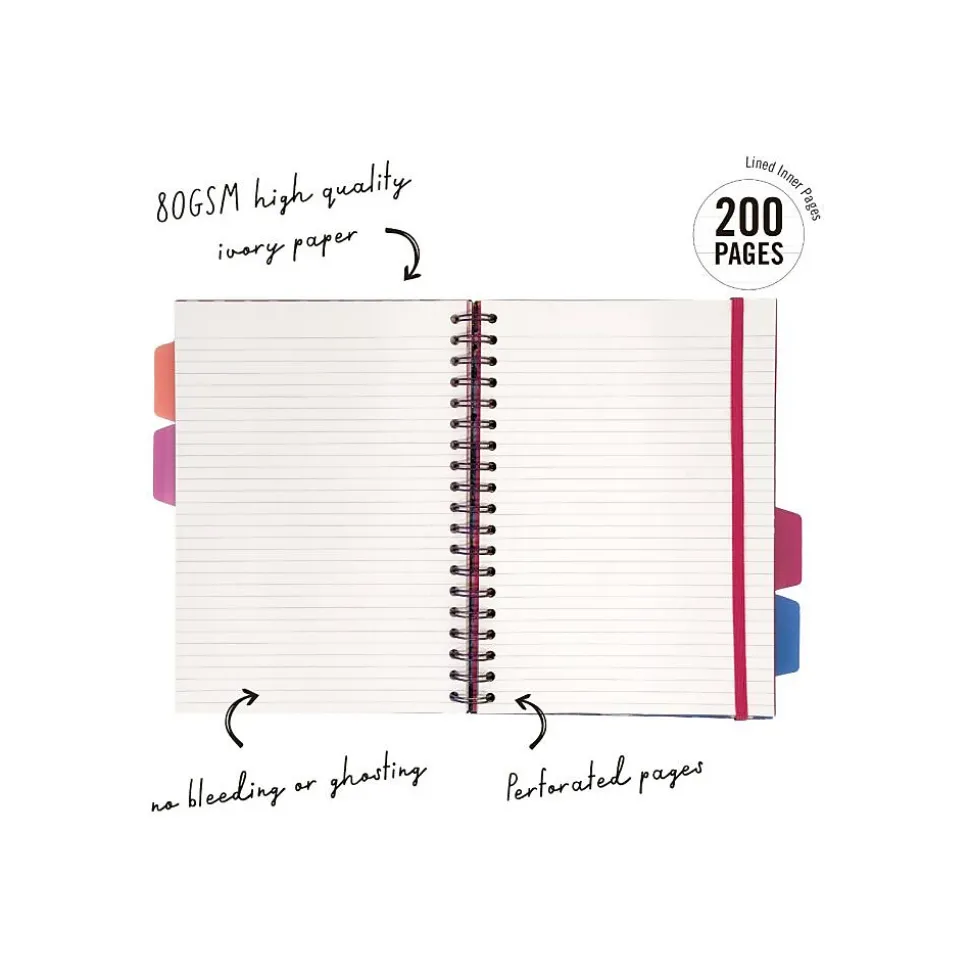 Pukka Pad Bloom 5-Subject Subject Notebooks, 6.9" x 9.8", College Ruled, 100 Sheets, Assorted Colors, 3/Pack (9494-BLM(ASST))