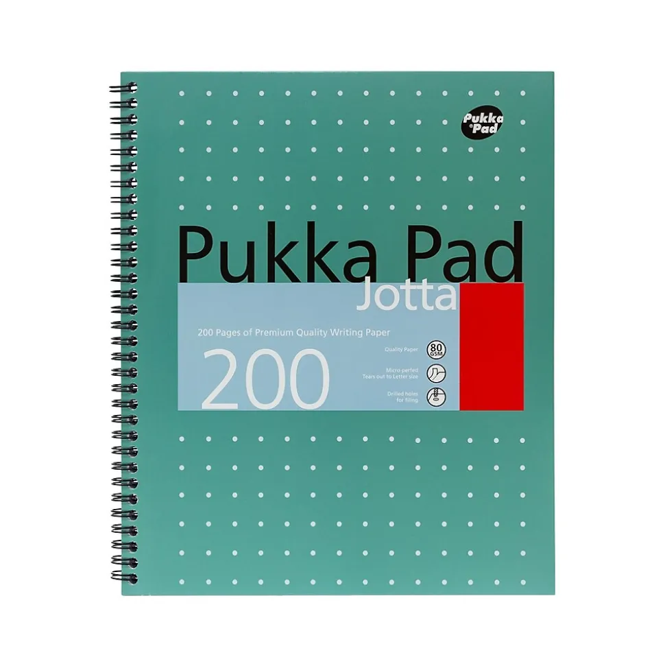 Pukka Pad Metallic Jotta Professional Notebooks, 8.5" x 11", College Ruled, 100 Sheets, Green, 3/Pack (8751-MET)