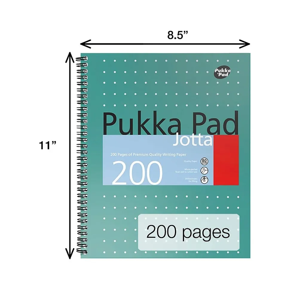 Pukka Pad Metallic Jotta Professional Notebooks, 8.5" x 11", College Ruled, 100 Sheets, Green, 3/Pack (8751-MET)