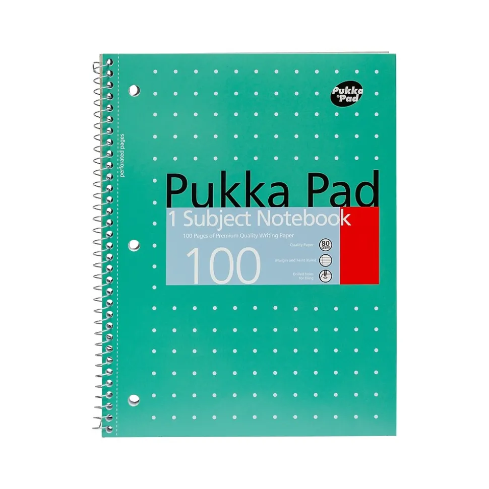 Pukka Pad Metallic 1-Subject Notebooks, 8" x 10.5", College Ruled, 100 Sheets, Green, 3/Pack (8795-MET)