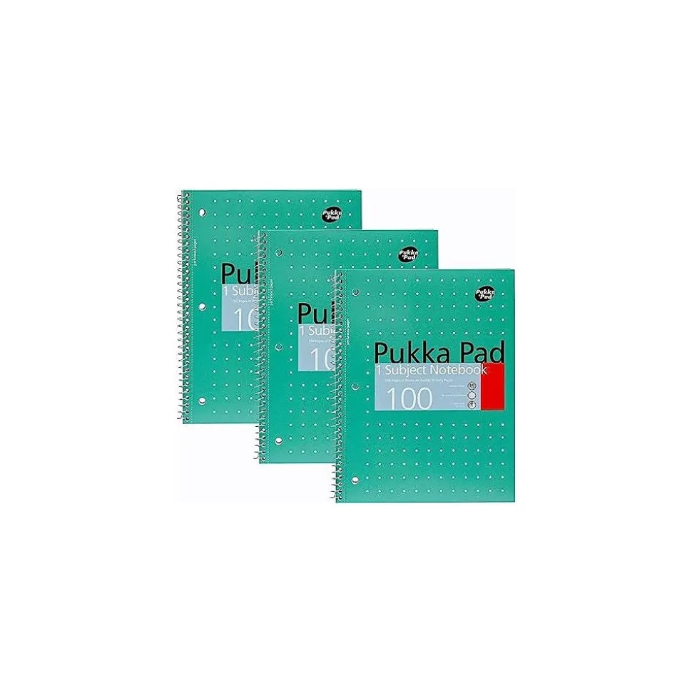 Pukka Pad Metallic 1-Subject Notebooks, 8" x 10.5", College Ruled, 100 Sheets, Green, 3/Pack (8795-MET)