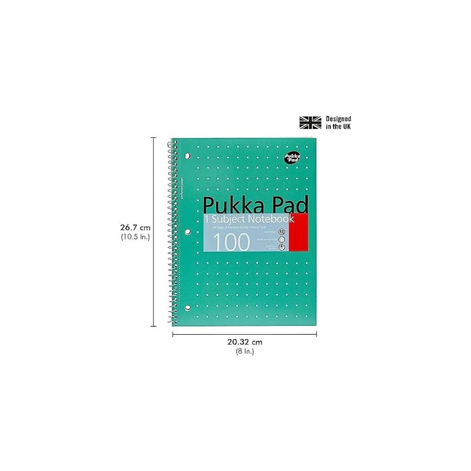 Pukka Pad Metallic 1-Subject Notebooks, 8" x 10.5", College Ruled, 100 Sheets, Green, 3/Pack (8795-MET)