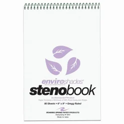 Roaring Spring Enviroshades Steno Notebook, 6" x 9", 80 Sheets/Pad, Gregg Ruled, Recycled Orchid Paper, 4 Bks/Pk (12264)