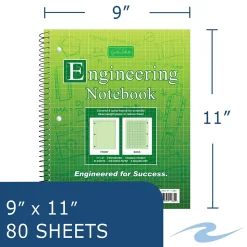 Roaring Spring Paper Products Signature 1-Subject Professional Notebooks, 8.5" x 11", Graph Ruled, 80 Sheets, Green (11382)
