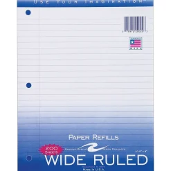 Roaring Spring Paper Products Wide Ruled Filler Paper, 8" x 10.5", 3-Hole Punched, 200 Sheets/Pack (20020)