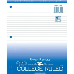 Roaring Spring Paper Products College Ruled College Ruled Filler Paper, 8.5" x 11", 3-Hole Punched, 500 Sheets/Pack (83909)
