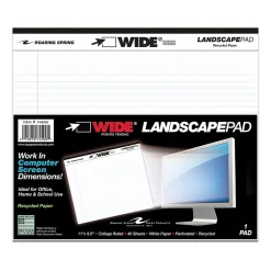Roaring Spring WIDE Landscape Format Writing Pad, College Ruled, 11 x 9 1/2, White, 40 Sheets