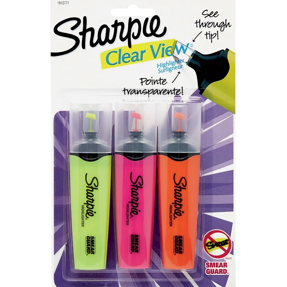 Sharpie Clear View Highlighter, Chisel Tip, Assorted, 3/Pack (1912767/2128222)