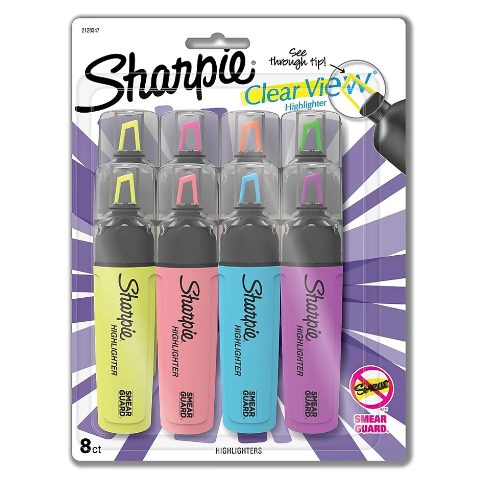 Sharpie Clear View Highlighter, Chisel Tip, Assorted, 8/Pack (1971843)