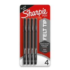 Sharpie Felt Pens, Fine Point, 0.4mm, Black Ink, 4/Pack (1742661)