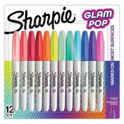 Sharpie Glam Pop Permanent Markers, Fine Tip, Assorted, 12/Pack (2185226)