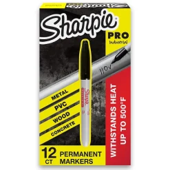 Sharpie Industrial Permanent Markers, Fine Tip, Black, Dozen (13601A)