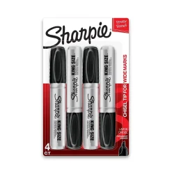 Sharpie King Size Permanent Markers, Chisel Tip, Black, 4/Pack (15661)
