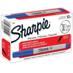 Sharpie Permanent Marker, Ultra Fine Point, Blue, 12/Pack (SAN37003-12)
