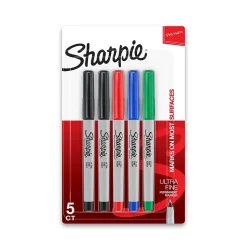 Sharpie Permanent Markers, Ultra Fine Tip, Assorted, 5/Pack (37675)