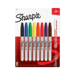 Sharpie Permanent Markers, Fine Tip, Assorted Colors, 8/Pack (30217)