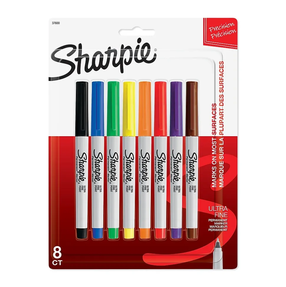 Sharpie Permanent Markers, Ultra Fine Tip, Assorted, 8/Pack (37600)