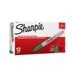 Sharpie Permanent Markers, Fine Tip, Green, 12/Pack (30004)