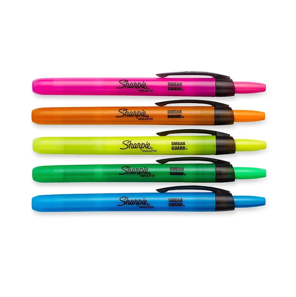 Sharpie Retractable Highlighter, Chisel Tip, Assorted, 5/Pack (28175PP)