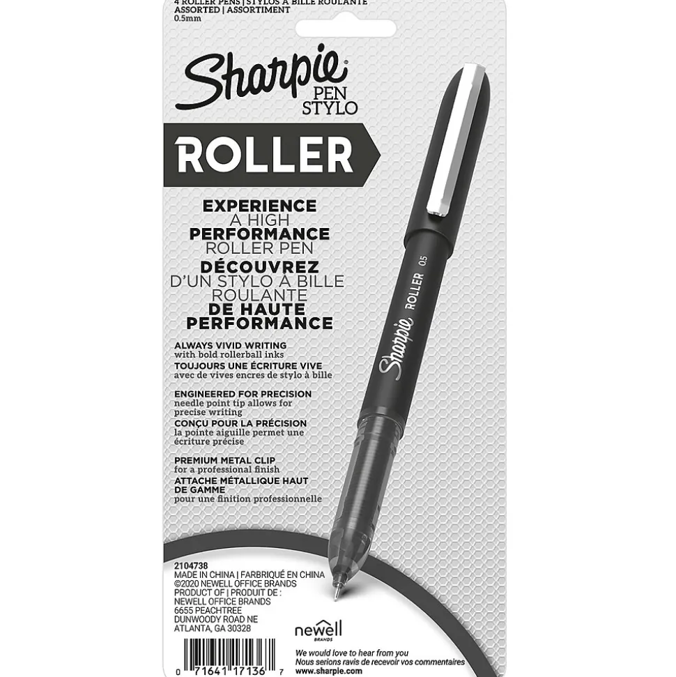 Sharpie Rollerball Pen, Needle Point Precision Pen, Assorted Color Ink, 4 Count (2093224)