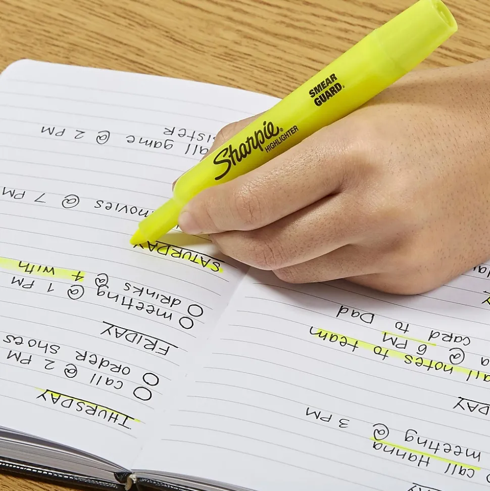 Sharpie Tank Highlighter, Chisel Tip, Fluorescent Yellow, 4/Pack (25164)