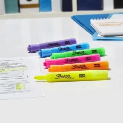 Sharpie Tank Highlighter, Chisel Tip, Fluorescent Yellow, 4/Pack (25164)