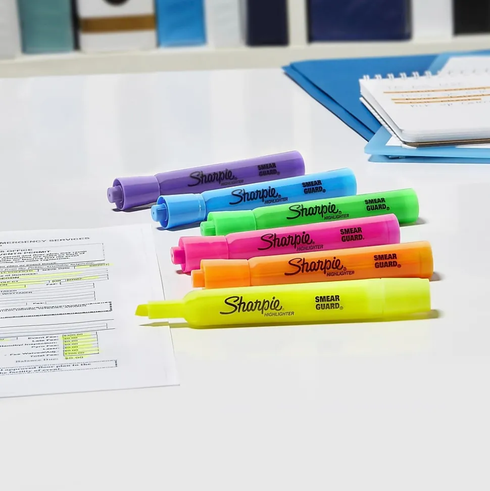Sharpie Tank Highlighter, Chisel Tip, Fluorescent Yellow, 4/Pack (25164)