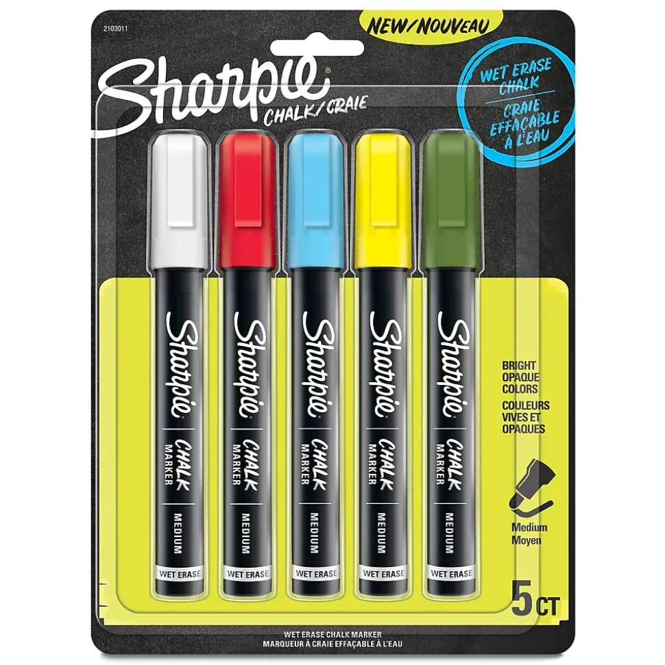 Sharpie Tank Wet Erase Marker, Medium Tip, Assorted, 5/Pack (2103011)