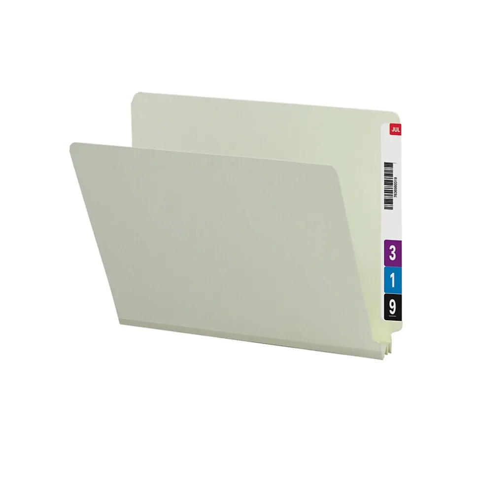Smead End Tab Pressboard File Folder, Straight-Cut Tab, 2" Expansion, Letter Size, Gray/Green, 25/Box (26210)