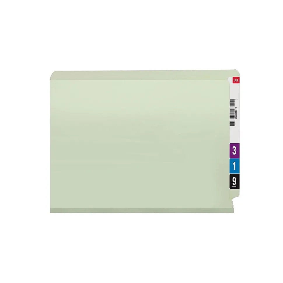 Smead End Tab Pressboard File Folder, Straight-Cut Tab, 2" Expansion, Letter Size, Gray/Green, 25/Box (26210)