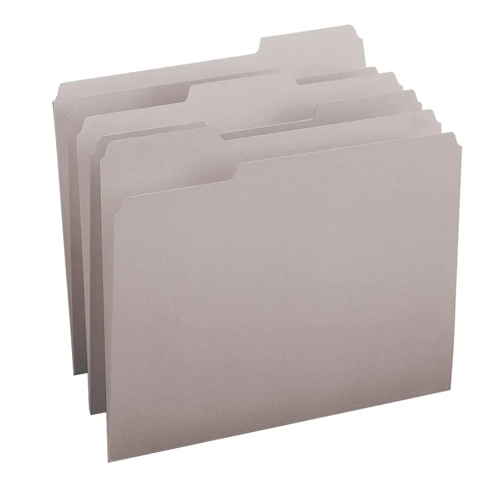 Smead File Folder, 3 Tab, Letter Size, Light Gray, 100/Bx (12343)