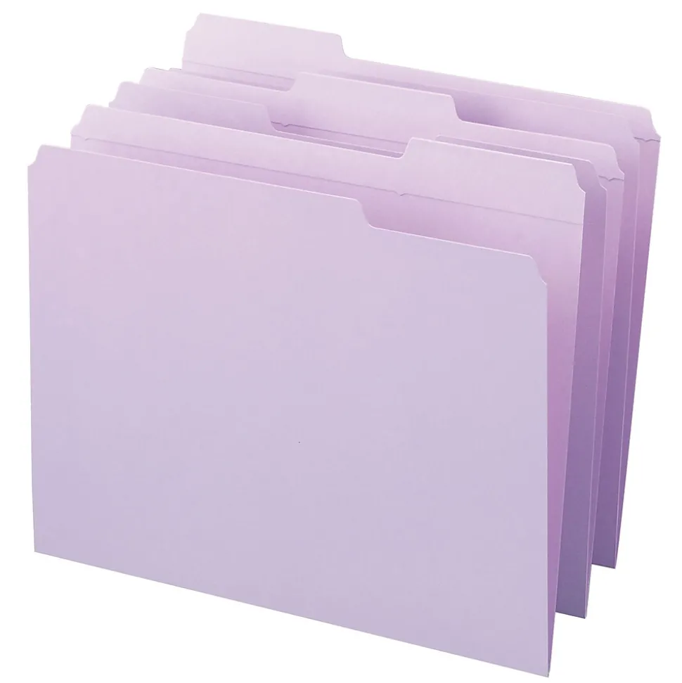 Smead File Folder, 3 Tab, Letter Size, Lavender, 100/Box (12434)