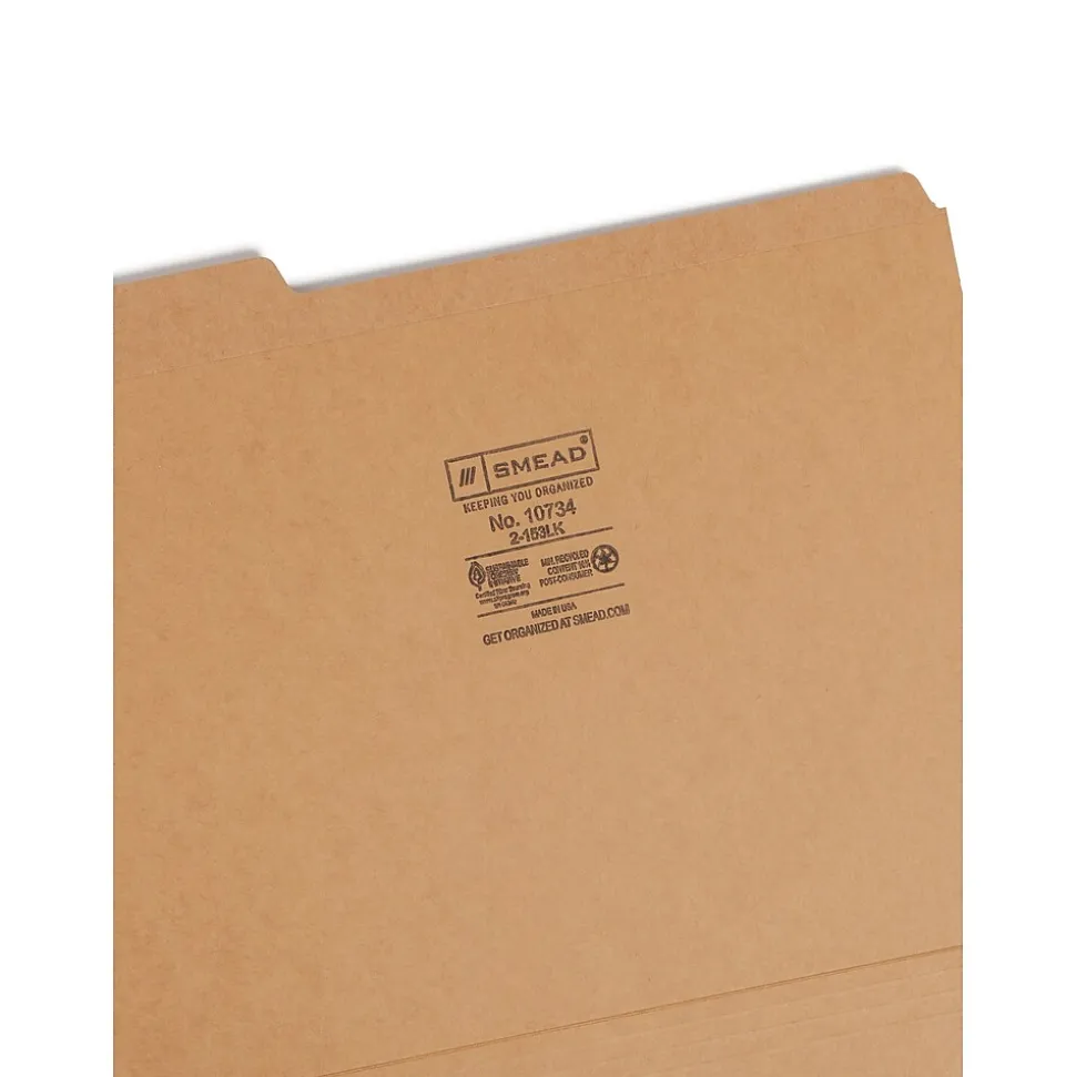 Smead File Folder, 1/3-Cut Tab, Letter Size, Kraft, 100/Box (10734)