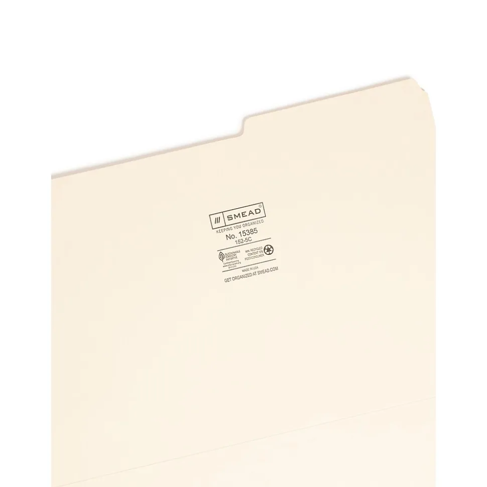 Smead File Folders, 2/5-Cut Tab, Legal Size, Manila, 100 per Box (15385)