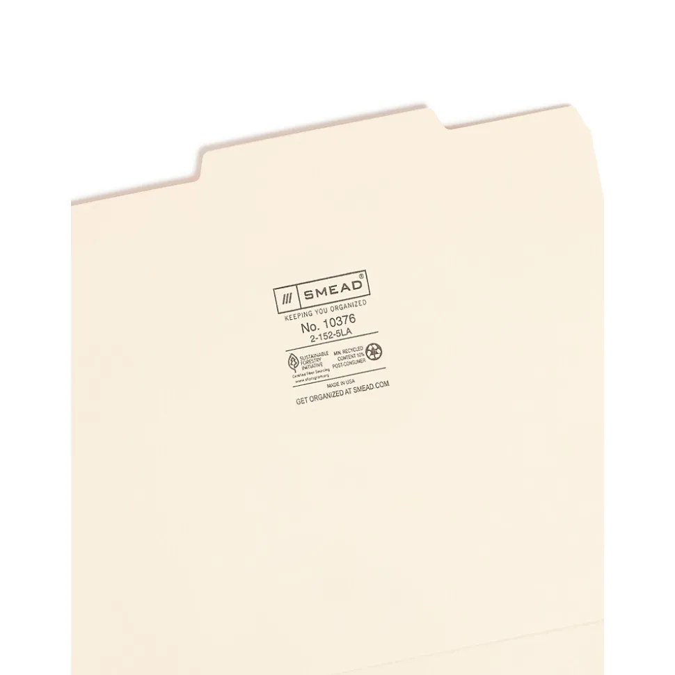 Smead File Folders, Reinforced 2/5-Cut Tab, Letter Size, Manila, 100/Box (10376)