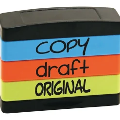 Stack Stamp Set, "Copy", "Draft", "Original", Assorted Fluorescent Ink (8801)