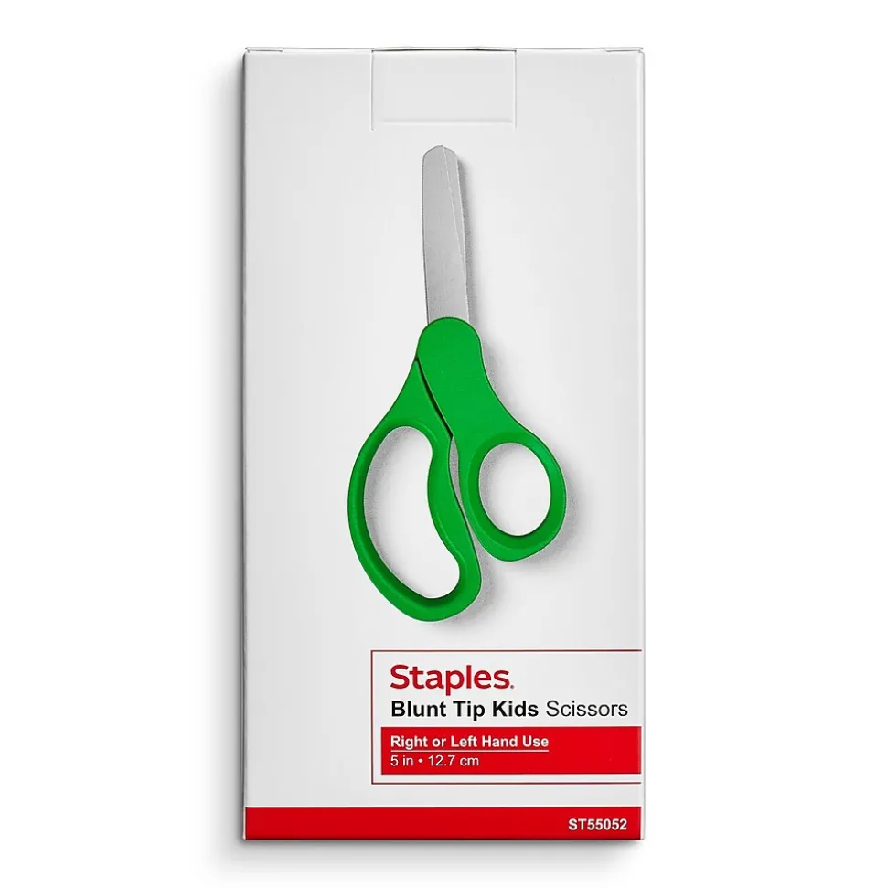 Staples 5" Kids Blunt Tip Stainless Steel Scissors, Straight Handle, Right & Left Handed (TR55052)