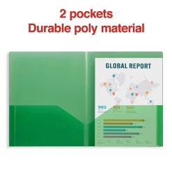 Staples 2 Pocket Plastic Presentation Folder, Letter Size, Green (ST26383-CC)