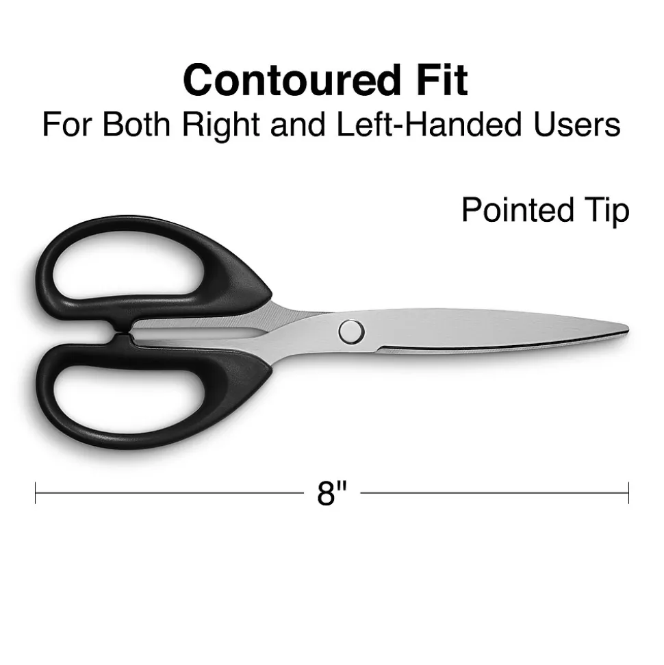 Staples 8" Pointed Tip Stainless Steel Scissors, Straight Handle, Right & Left Handed (TR55045)