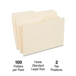 Staples 30% Recycled File Folders, 1/2 Cut Tab, Legal Size, Manila, 100/Box (ST116939/116939)