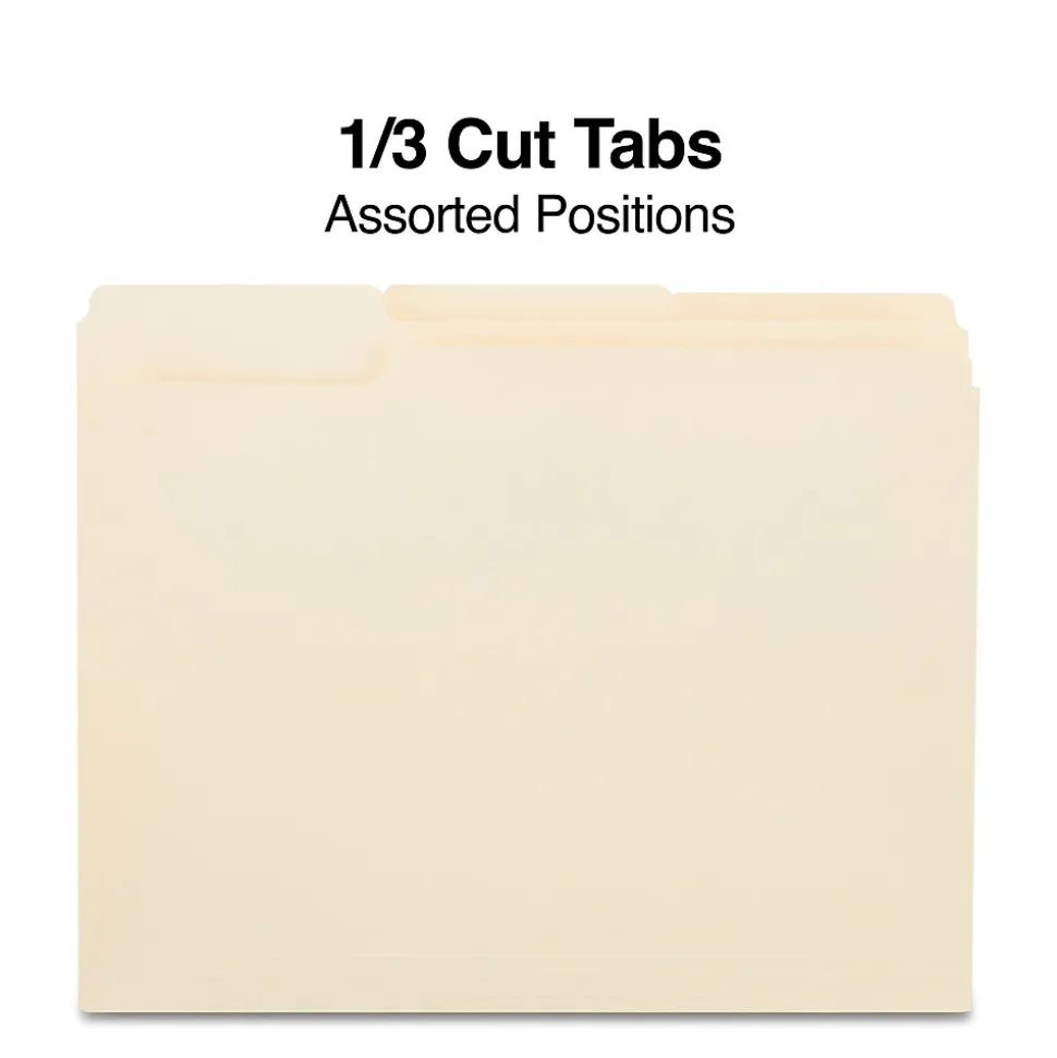 Staples 30% Recycled File Folders, 1/3-Cut Tab, Letter Size, Manila, 250/Box (ST56673-CC)