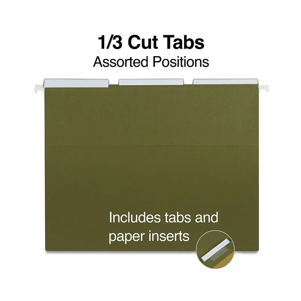 Staples® 95% Recycled Hanging File Folders, 1/3-Cut Tab, Letter Size, Standard Green, 25/Box (ST116806/116806)
