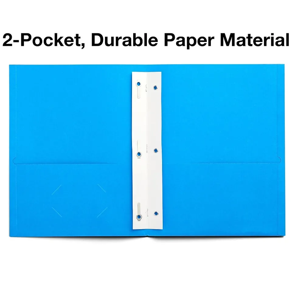 Staples 10% Recycled Matte 2-Pocket Paper Presentation Folder with Fasteners, Light Blue, 10/Pack (13389-CC)