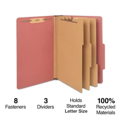 Staples 60% Recycled Pressboard Classification Folder, 3-Dividers, 3.5" Expansion, Legal Size, Brick Red, 20/Box
