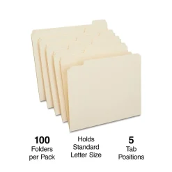 Staples 30% Recycled Reinforced File Folders, 1/5-Cut Tab, Letter Size, 100/Box (ST509000/509000)