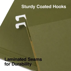 Staples 100% Recycled Reinforced Recycled Hanging File Folder, 1/3-Cut Tab, Letter Size, Standard Green, 25/Box