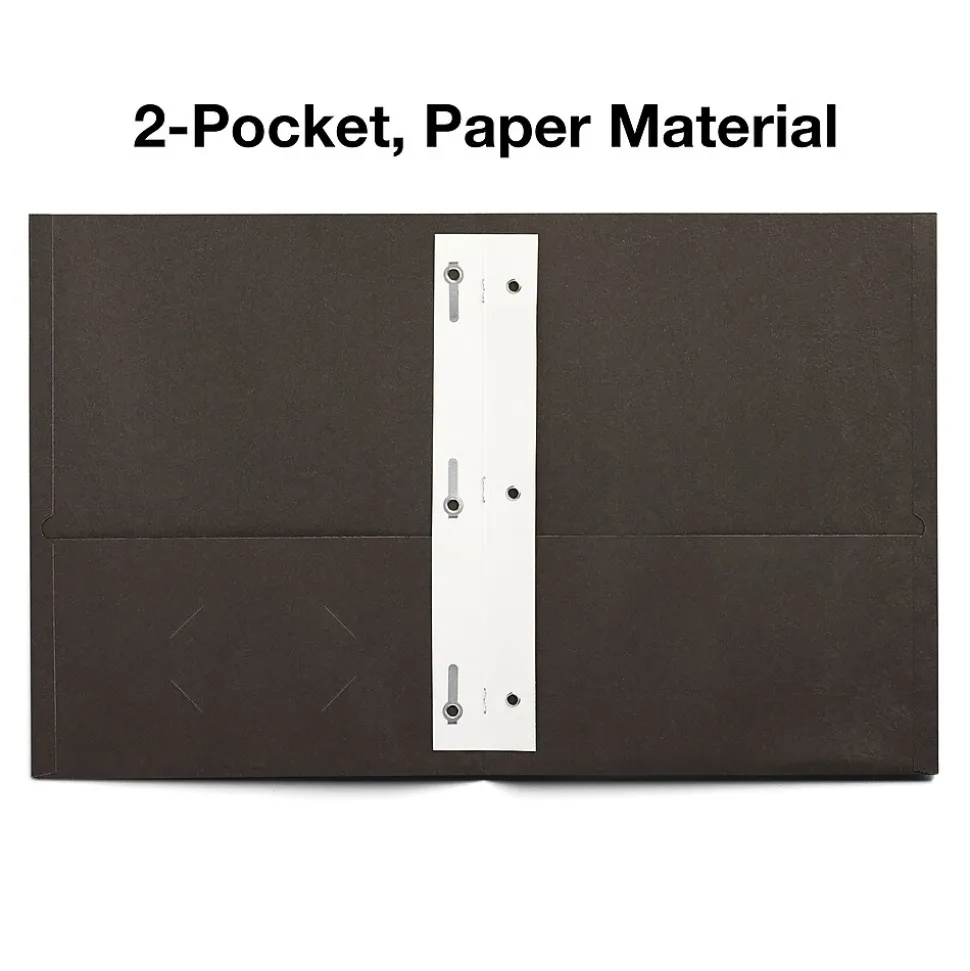 Staples 10% Recycled Smooth 2-Pocket Paper Presentation Folder with Fasteners, Black, 10/Pack (13386-US)