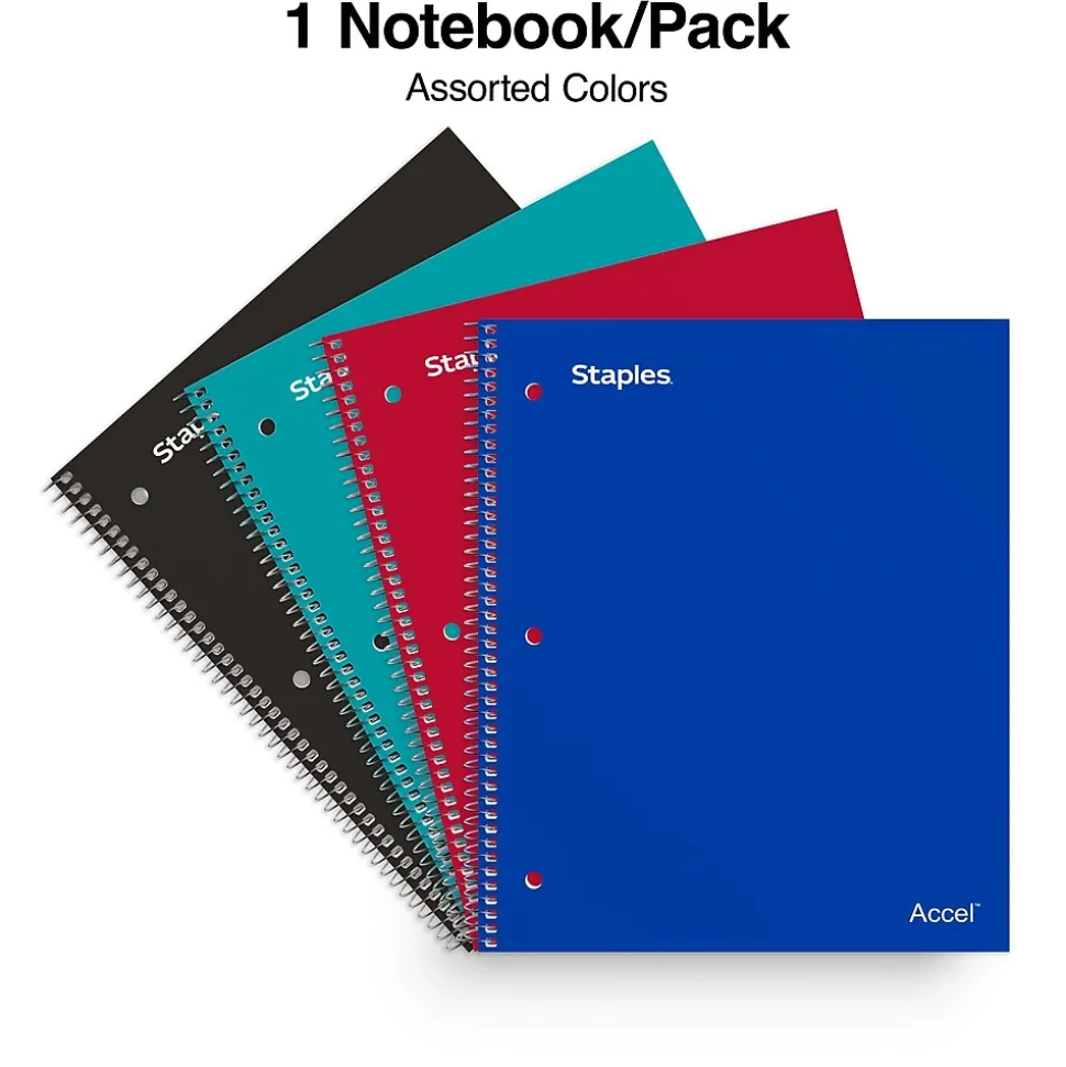 Staples Accel 1-Subject Notebooks, 8.5" x 11", Graph Ruled, 100 Sheets (ST25855D)