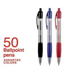 Staples Ballpoint Retractable Pens, Medium Point, Assorted Ink, 50/Pack (50371)